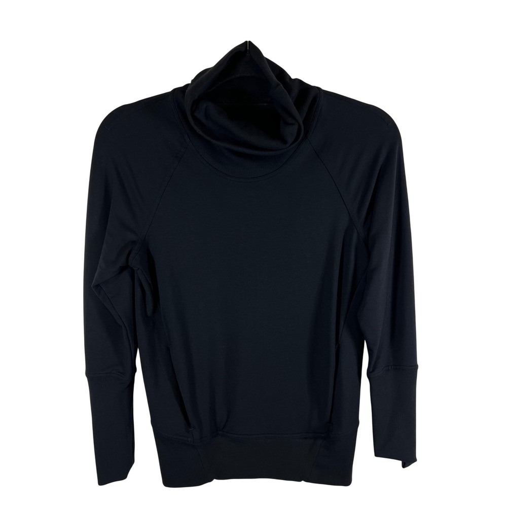 Lululemon High Lines Modal Terry Cowl Neck Black Sweatshirt Pleated Back Size 2